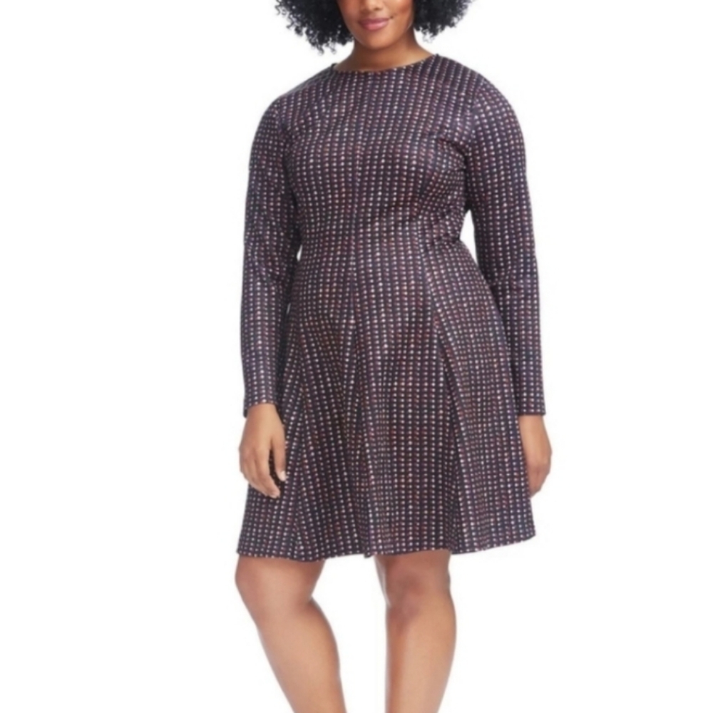 Hutch City Lights Scuba Fit & Flare Long Sleeve Dress Cocktail Wedding Guest XL